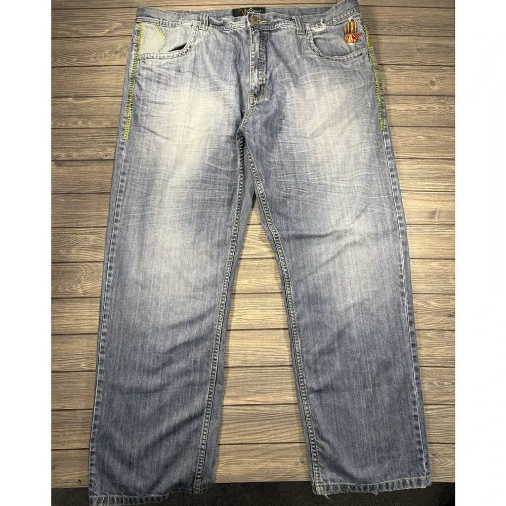 Miskeen Jeans Mens 44 Originals Streetwear Straight Embroidered Patchwork Y2K